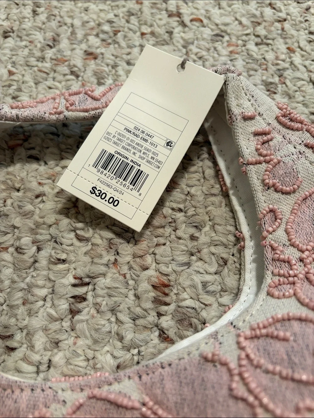 a new day Cream and Pink Beaded Hobo Shoulder Bag